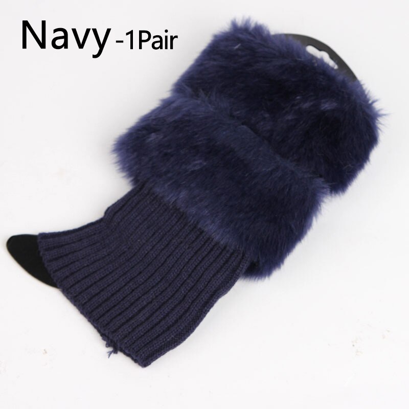 Herfst winter effen kleur casual dames gebreide laarzen manchetten bont gebreide warme beenwarmers laarzen sokken beenwarmers schoenen set kerst: Marineblauw