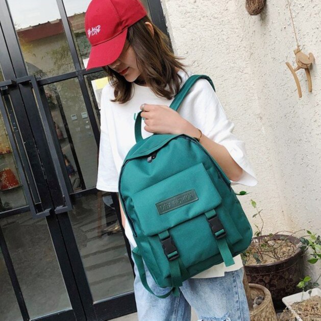 Backpacks Women Unisex Harajuku Large Capacity Chic Womens Korean Style Colorful Appliques Preppy Canvas Backpack: dark green