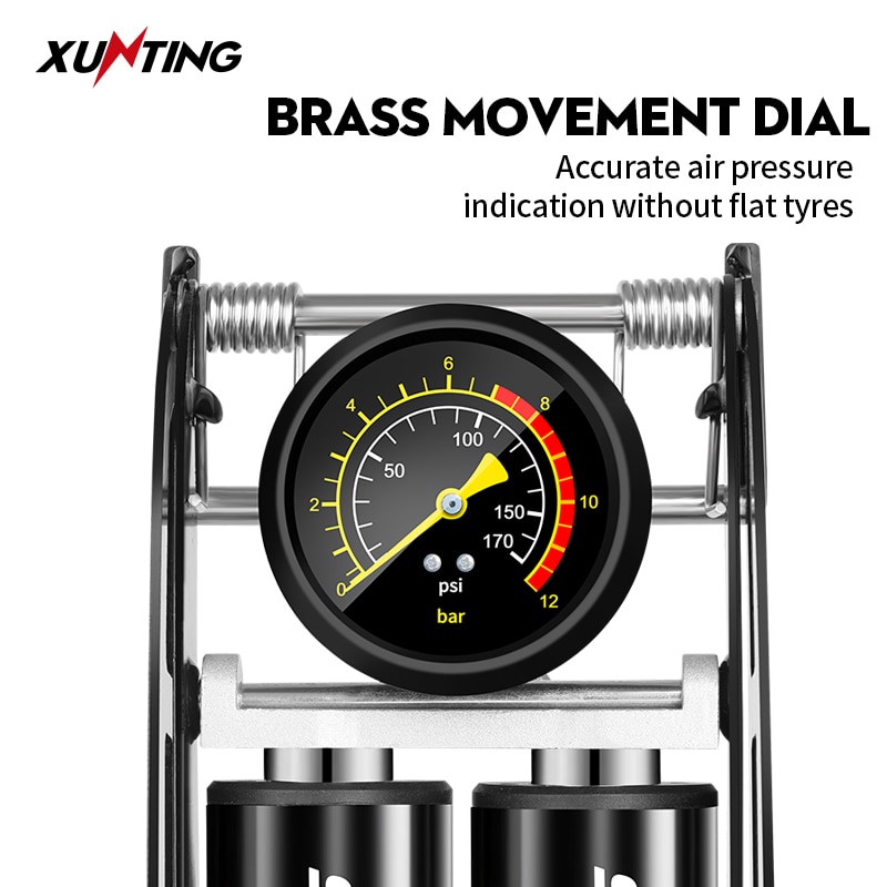 Xunting Foot Air Pump with 180PSI Pressure Gauge Fits Presta Schrader for Ball Scooter Car Toys Bicycle Pump Bike Accessories