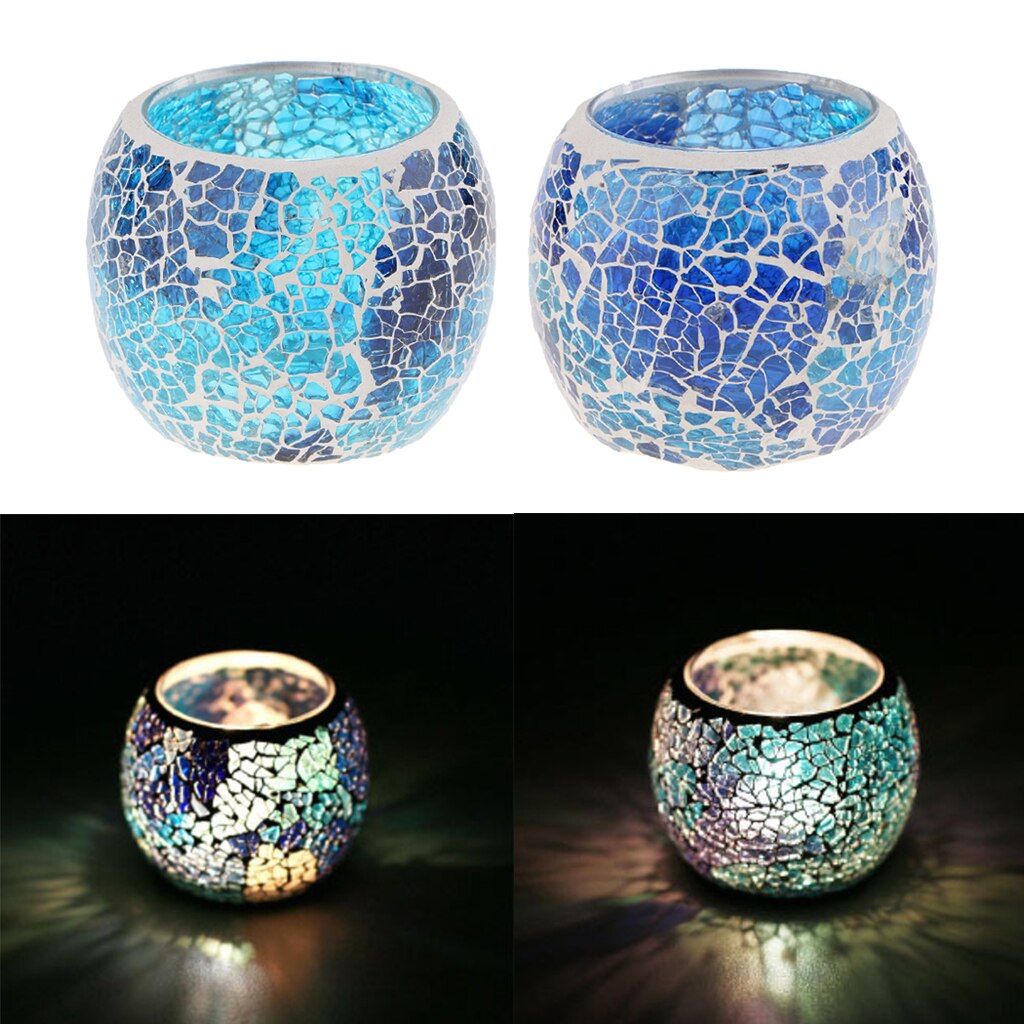 2 Stuks Blauw Mozaïek Glazen Kaarshouder Kom Theelichtje Votive Houder Voor Wedding Party Home Decor Verjaardag