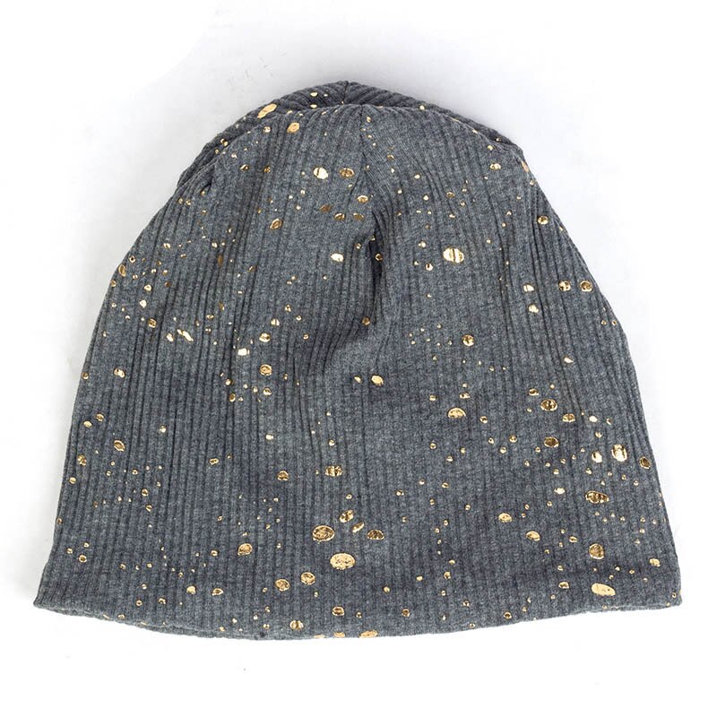 Femmes Éclaboussures Peinture Bonnet Chapeau Automne Couleur Métallique En Coton Côtelé Bonnet souple pour Femme Dames Bronzage Noir Skullies: Gray