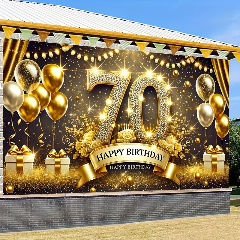 A party banner for the 70th birthday, with gold balloons and , no power required, celebratory background photo props