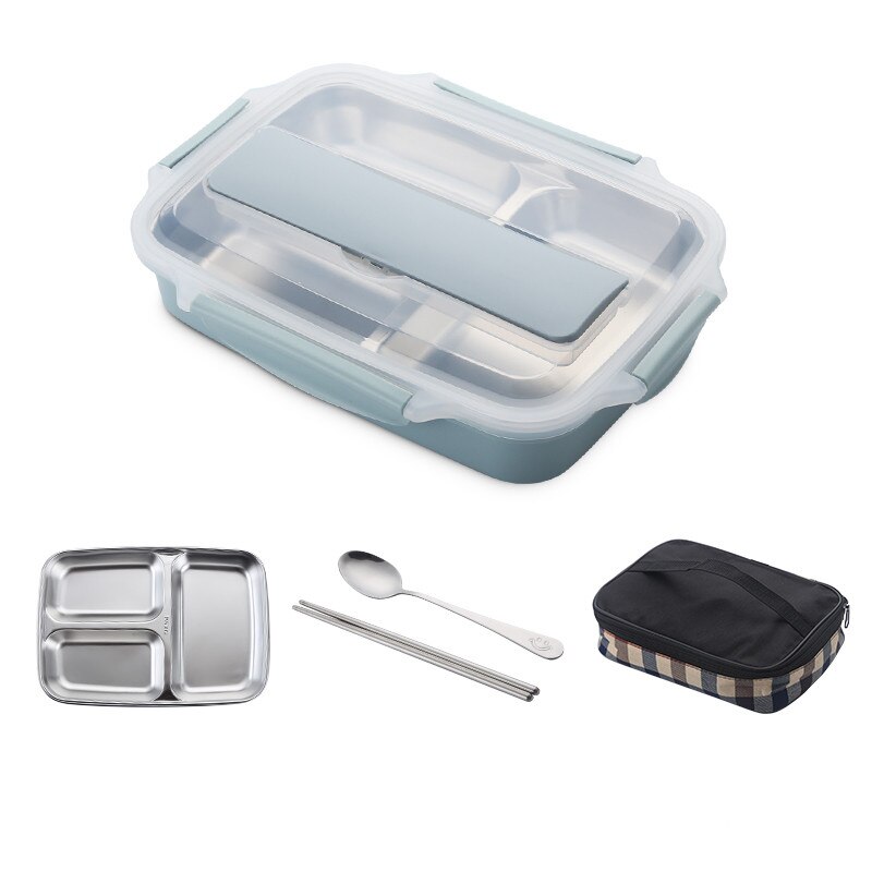 Edelstahl 304 Mittagessen Kasten Mit Löffel dicht Mittagessen Bento Boxen Geschirr einstellen Mikrowelle Erwachsene freundlicher Lebensmittel Container: klein Blau mit Tasche