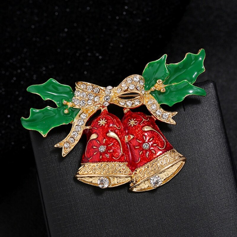 Christmas Enamel Snowman Santa Tree Bell Brooch Pin - Festive Jewelry Accessories for Women