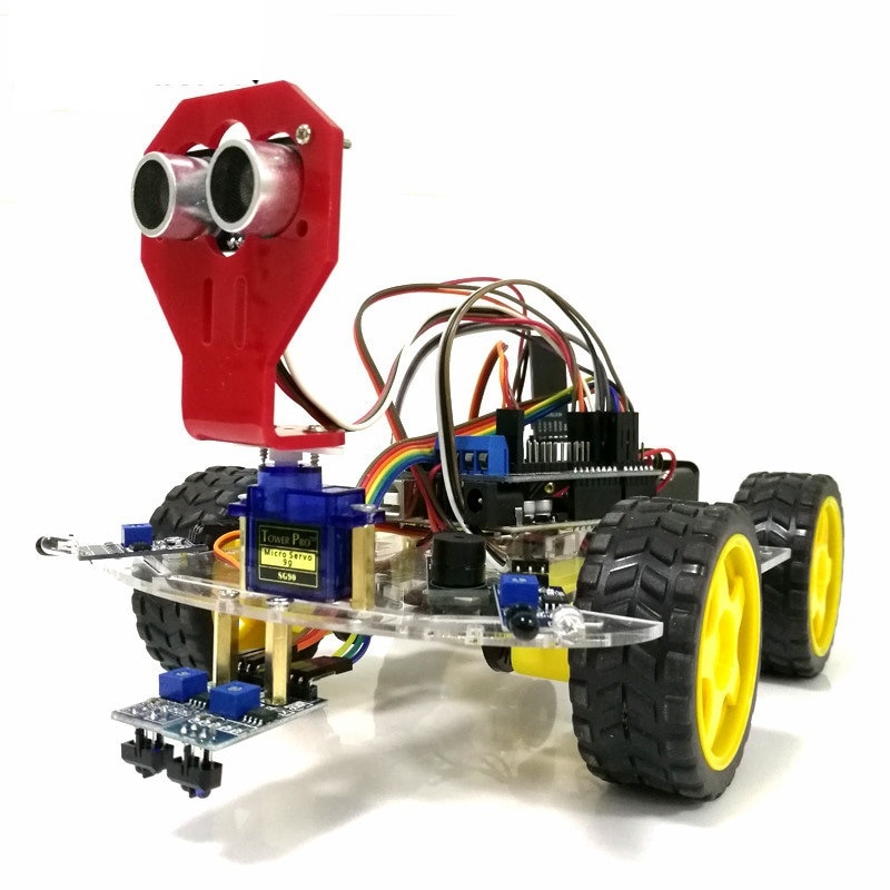 4WD Robot Car Kit Bluetooth IR Obstacle Avoid Line Follow SG90 Servo Uno R3 For Arduino Raspberry pi