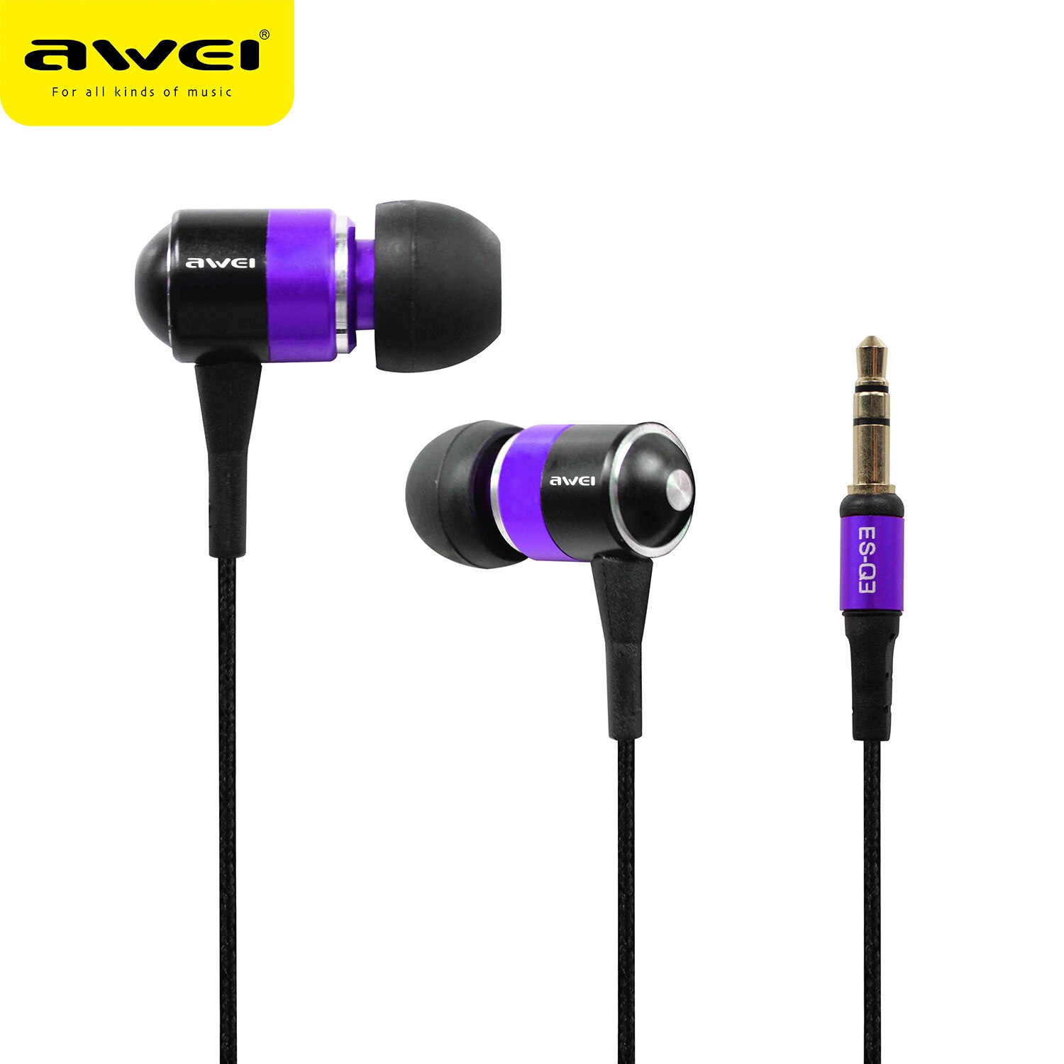 Awei ES-Q3 Wired Earphone For iPhone Samsung Earbuds Stereo Headset Super Bass In-Ear Auriculares Earphones