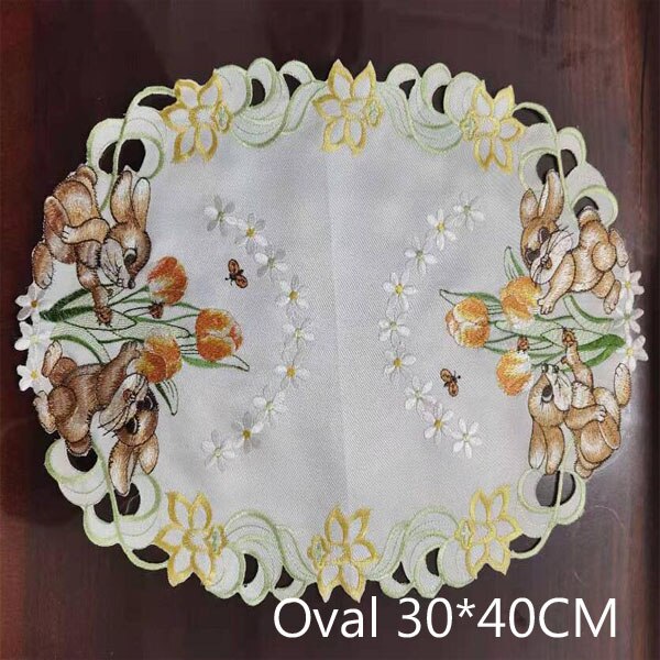 Mantel Individual de encaje bordado con forma de huevo de gallina, posavasos para mesa, posavasos, té de Pascua, accesorios de cocina: white 4