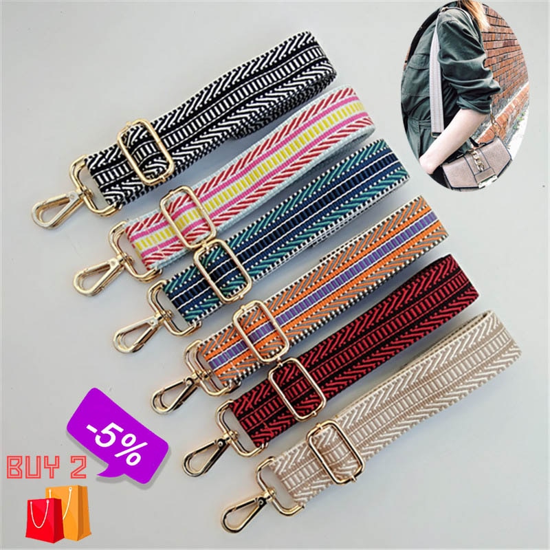 Colorful Women Bag Strap for Crossbody Belt Bag Accessories Rainbow Adjustable Long Shoulder Strap Bag Nylon Obag Handles W226