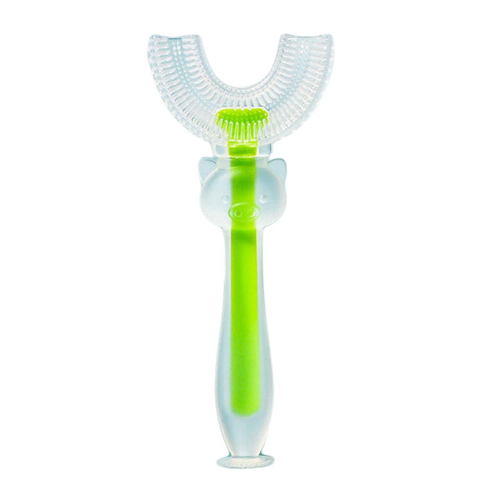 Crianças escova de dentes de silicone escova de limpeza de cuidados orais para crianças idades 2-12 u-forma infantil escova de dentes com alça: Green For 2-4Y