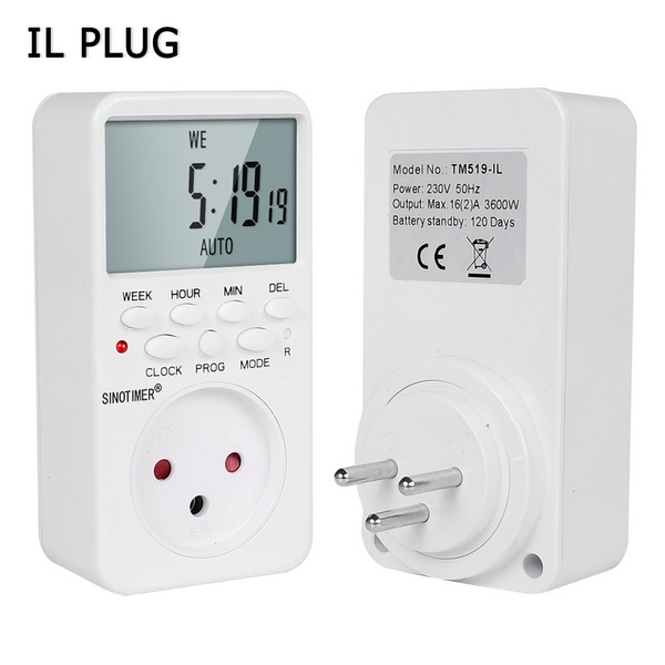 US Plug Outlet Electronic Digital Timer Socket with Timer 220V AC Socket Timer Plug Time Relay Switch Control Programmable: IL Type