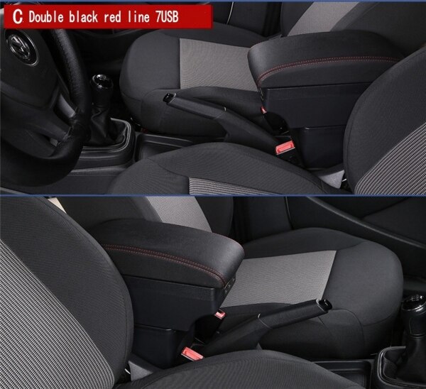 Für Chevrolet Funken III armlehne Kasten Universal- Wagen center konsole änderung zubehör doppel angehoben mit USB: C-Schwarz rot Linie