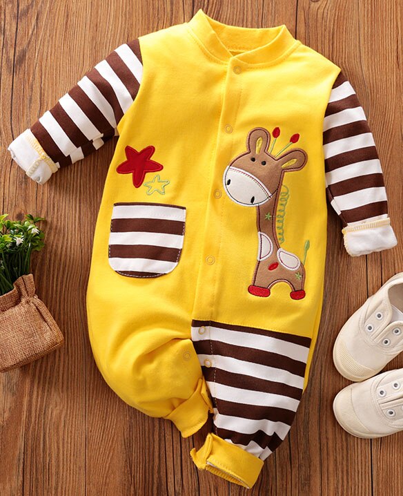 PatPat Otoño e Invierno algodón bebé jirafa bolsillo bebé mono de rayas de un solo pecho ropa de bebé: 3 to 6 Months