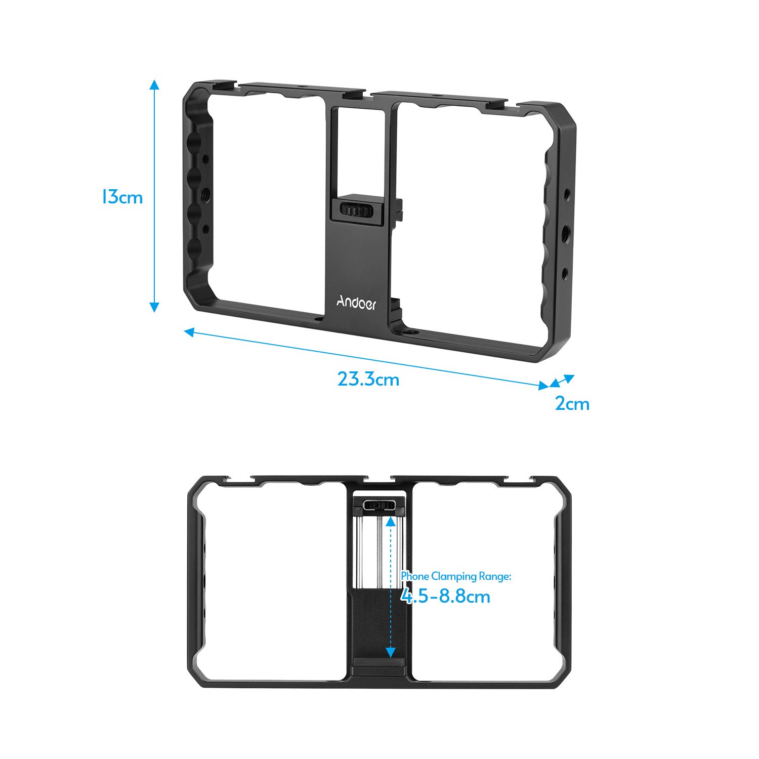 Andoer Smartphone Video Rig Cage Vlog Grip with Phone Clamp Triple Cold Shoe 1/4 3/8 Thread for Vlog for iPhone Samsung xiaomi