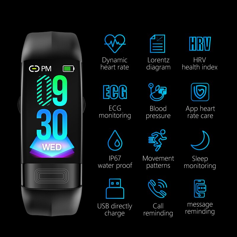 Smart Armband Mannen Ecg Hartslagmeter Activiteit Fitness Tracker Bluetooth Stappenteller Gezondheid Band Slimme Band Voor Android Ios