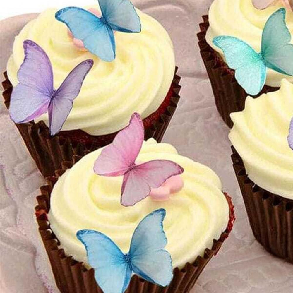 Lot de 60 3D Papillon Decoration Gateau Comestible Decoration Gateau Anniversaire En Papier Gaufrette Colorées et Vives Deco Gateau pour Fête Mariage