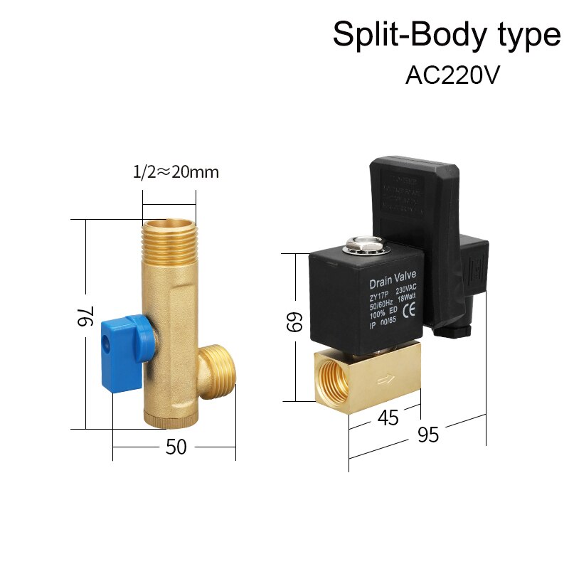 Ac 220v 1/2 "tommer elektrisk timer automatisk vandventil elektronisk afløbs magnetventil til luftkompressor kondensat