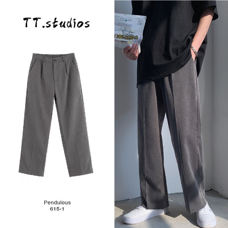 Pantalones informales rectos de estilo coreano para hombre, traje de negocios de Color sólido, ropa de calle, pantalones de vestir sueltos