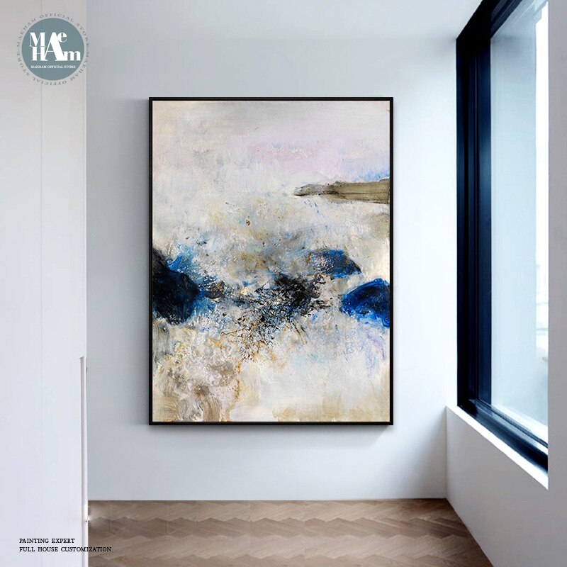 Nordisk väggkonst canvas målning abstrakt blå akvarell konst affisch print väggbild för vardagsrum veranda väggmålning dekor