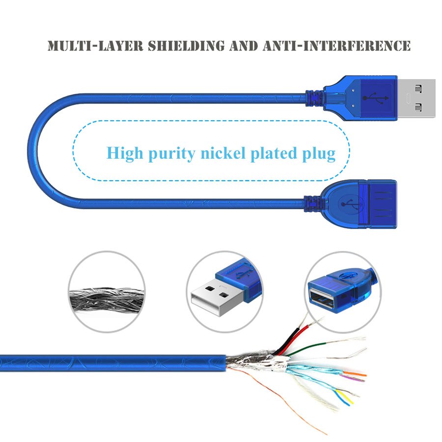 Usb 2.0- kabel usb 2.0- udvidelsesforlænger mand til kvinde cabo usb-datakabler til pc-tastaturprinter kamera musespilcontroller
