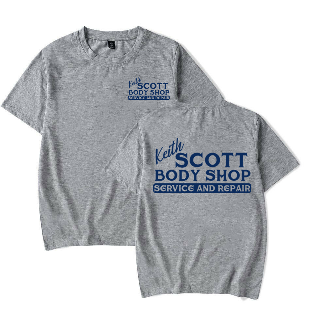 Keith Scott Body Shop T-shirt Tv Showe One Tree Hill Shirt Ravens Basketball Tee Retro 2 Side Print OTH Lucas Nathan Scott Tops: S / GRAY