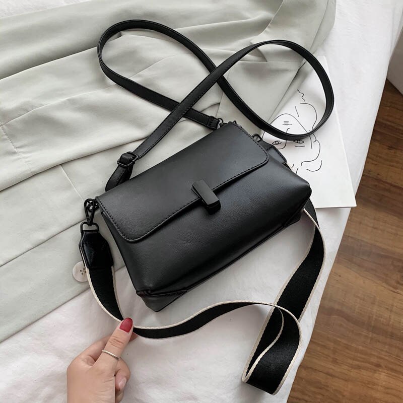 Læder crossbody tasker til kvinder solid lille lilla skuldertaske luksus kvindelige håndtasker og punge sæk: Sort
