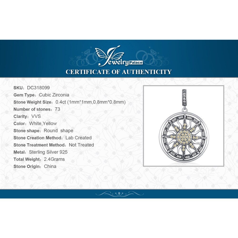 Jewelrypalace celestial sol 925 prata esterlina zircônia cúbica charme pingente de declaração colar de jóias femininas sem corrente
