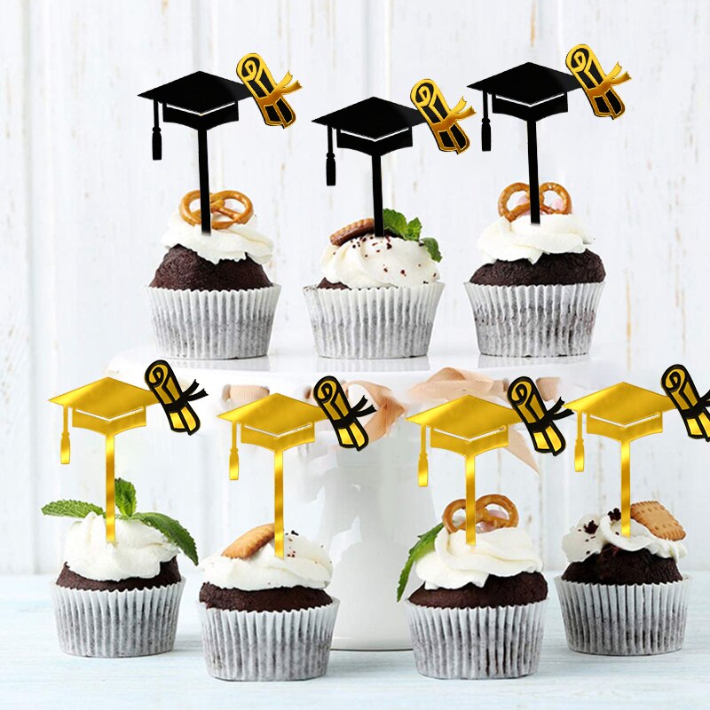 3Pcs Happy Graduation Acryl Cake Toppers Goud Zwart Congrats Grad Cake Topper Voor Klasse Van 2022 College Vieren Party decor