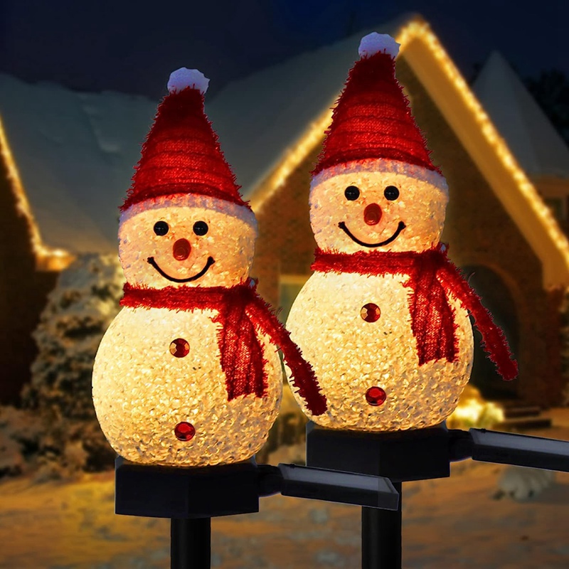 Weihnachtsdekorationen Licht Solarlicht Schneemann Weihnachten draussen Solarbetriebene Pfähle Lichter für Flur Terrasse Rasendekoration