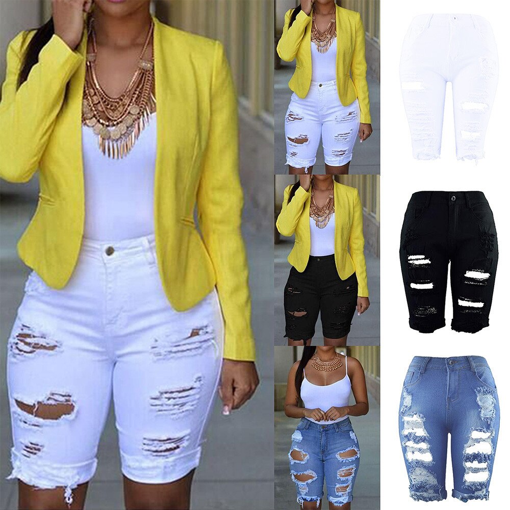 Spodenki damskie femme élastique trou détruit pantalon court Short en jean jean déchiré Short en jean femme