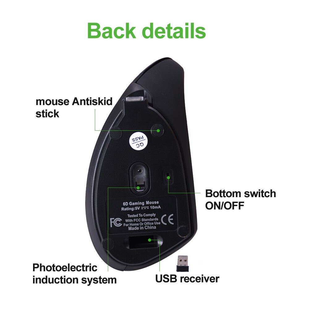 ONLIVING Ergonomic Wireless Gaming Mouse Vertical Right Hand 800 1200 1600 Dpi USB Light Pulse Healthy Mouse PC Computer Mouse