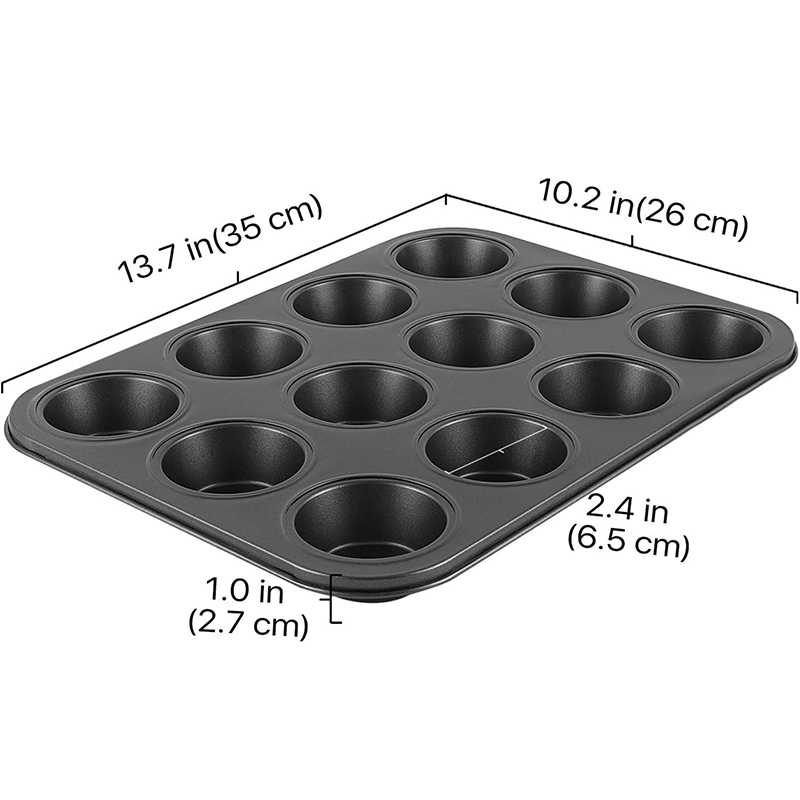 LMETJMA Muffin-Tablett, Cupcake-Backform, 12 Tassen, antihaftbeschichtete Cupcake-Pfanne, Kohlenstoffstahl-Muffin-Dosen, Cupcake-Backform JT161