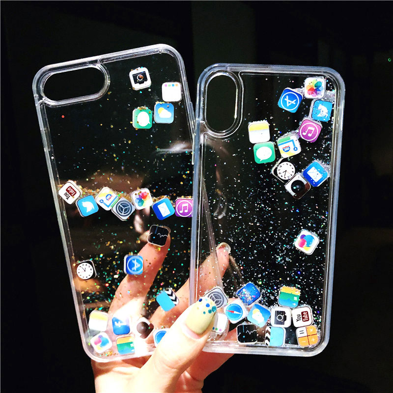 Funda para teléfono con icono de aplicación bonita para iPhone Xs Max XR 10 funda brillante con estrella para Coque iPhone 7 Plus iPhone7 8 8Plus 6s