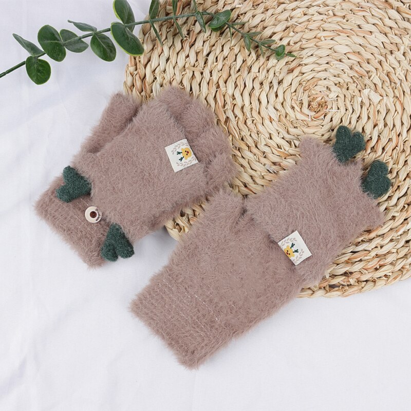 Dzianinowe rękawiczki bez palców dla dziewczynek ciepłe Faux futrzane mitenki dziecięce zimowe pół z efektem poruszania palcem okładka maluch prezent akcesoria dla dzieci: 5