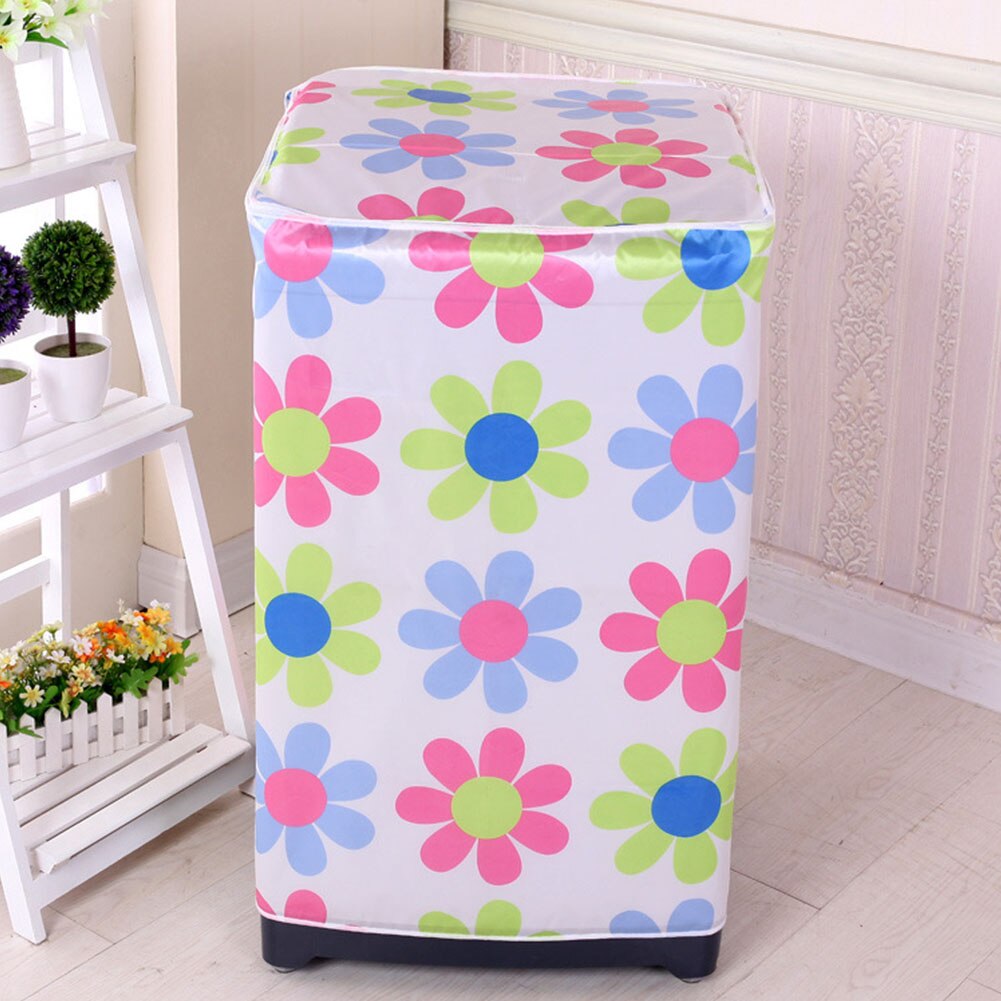 Washing Machine Cover Waterproof Front Loading Zipper Case Floral Printed Easy To Clean Home Dust Proof Accessory Decoration
