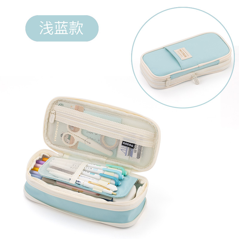 Kids Students Double Sided Pen Bag Pencil Case Special Dual Canvas Pocket Storage Bag Pouch Stationery School Trave Case Bay: Mixed Color