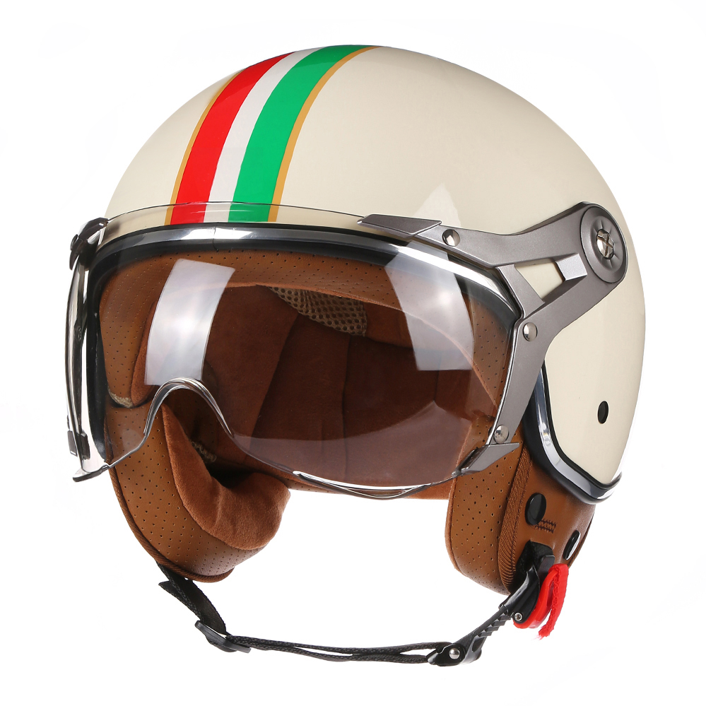 Vintage BLD Motorcycle Helmet Jet with Visor Motorbike Riding 3/4 Open Half Helmet Retro Scooter Capacete Moto: Beige / M