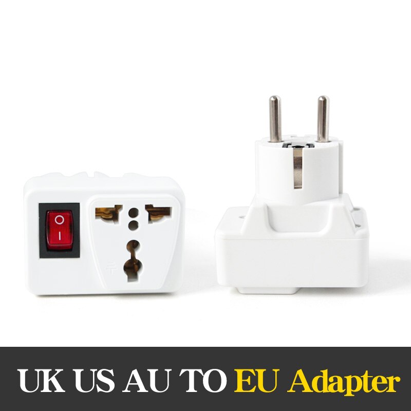 1 PC Universal UK US AU to EU AC Power Socket Plug Travel 250V 6A Electrical Charger Adapter Converter With Switch: Default Title