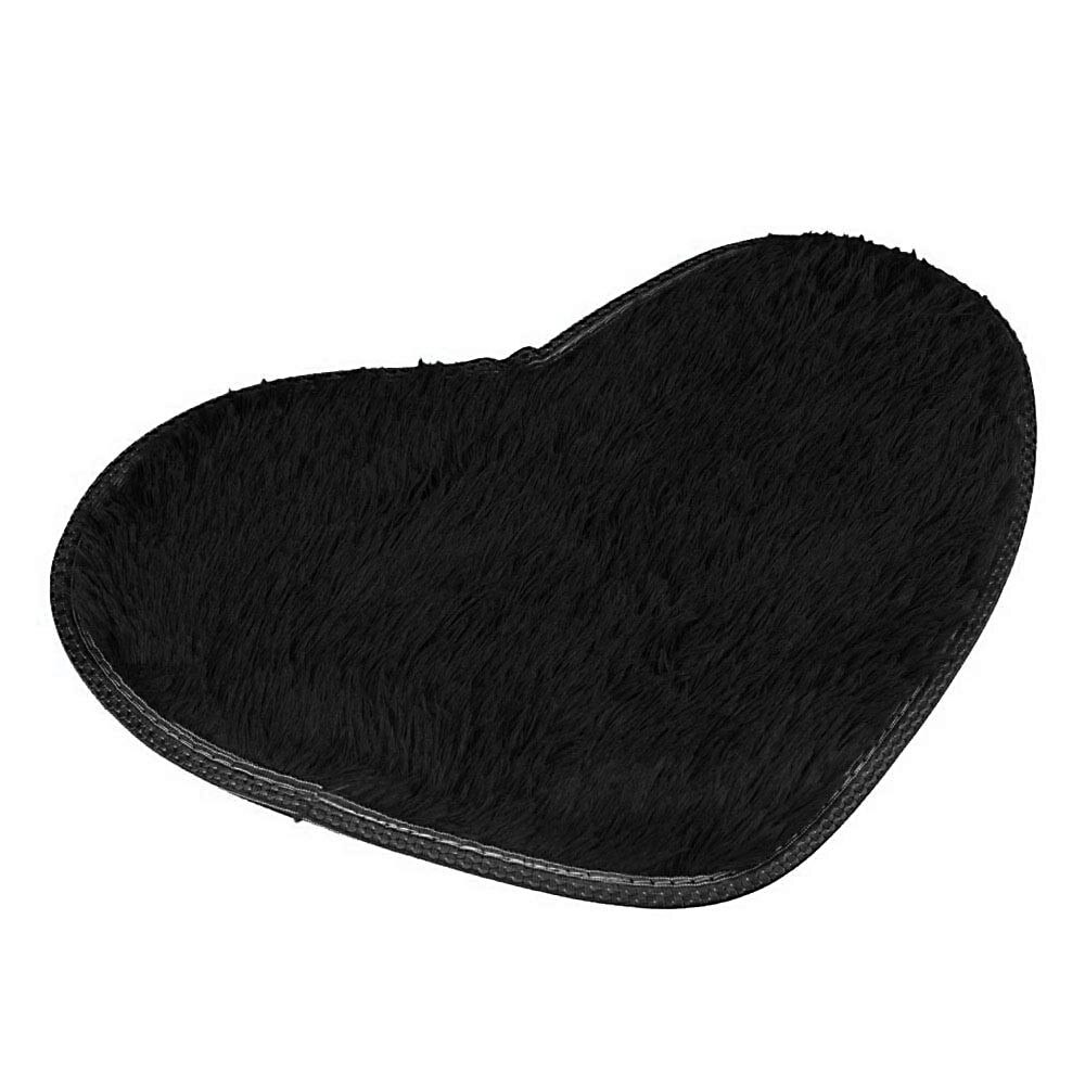 Ouneed hjerteformet fluffy tæppe shaggy gulvmåtte blød imiteret pels hjemme soveværelse behåret tæppe 40*28cm skridsikre sorte bademåtter  z30701