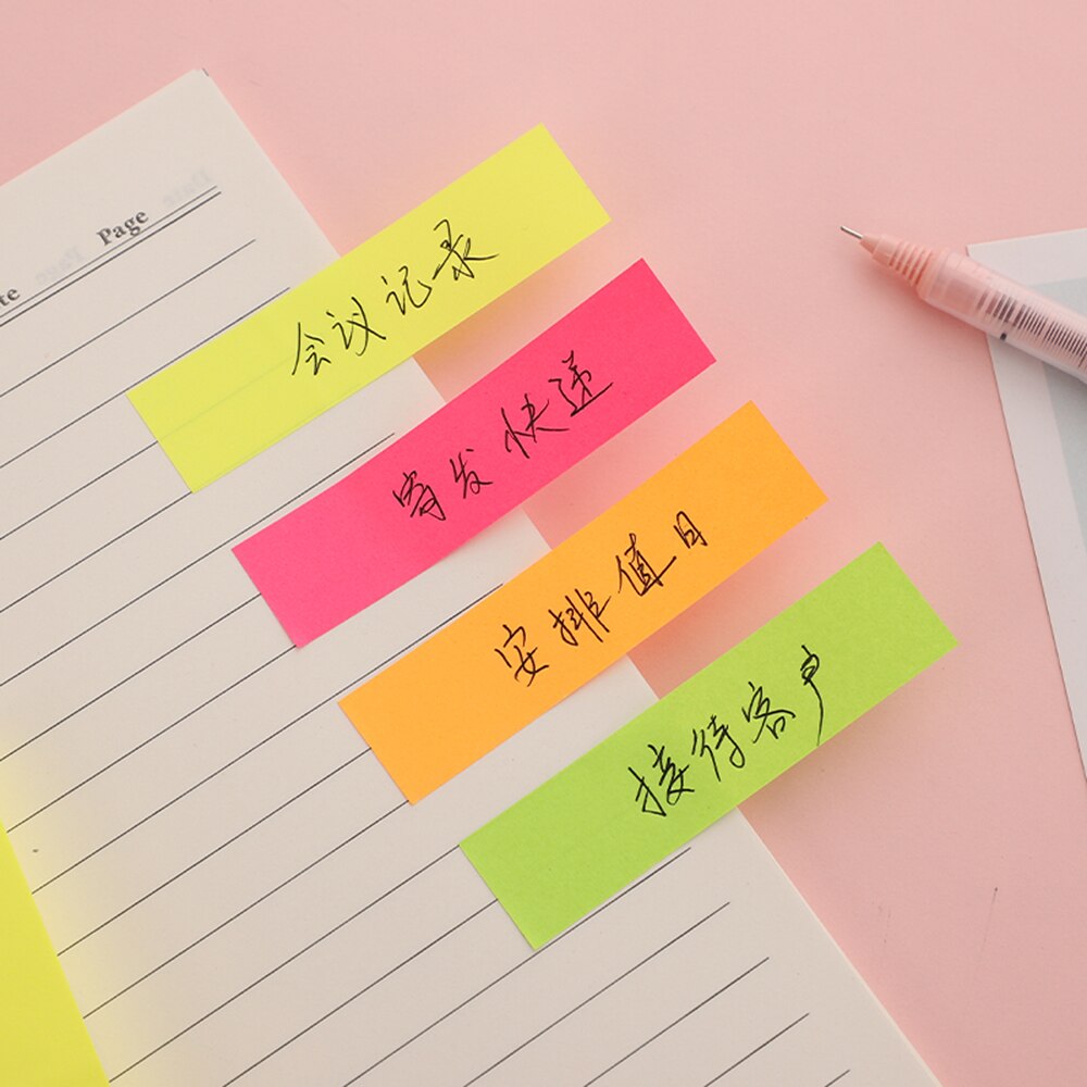 Neon Sticky Flags 100 sheets Florescent Memo Pad Self-Adhesive Post-it Writting Pad Memo Paper Block Stick Note Label Bookmark