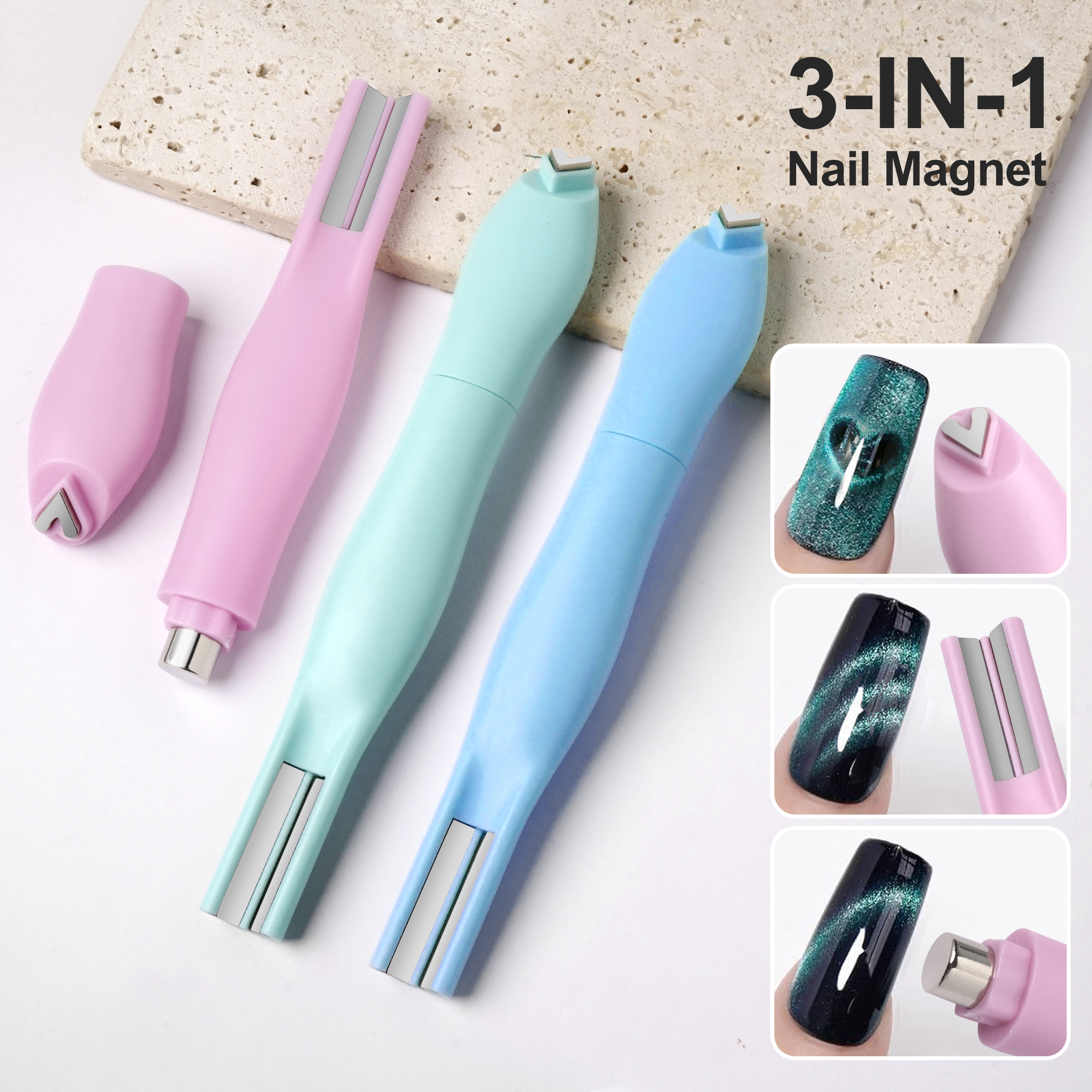 Bolígrafo magnético de ojo de gato 3 en 1 para Gel de uñas UV/LED, imán de ojo de gato de amor desmontable, arte de uñas, efecto de amor/luna/doble línea