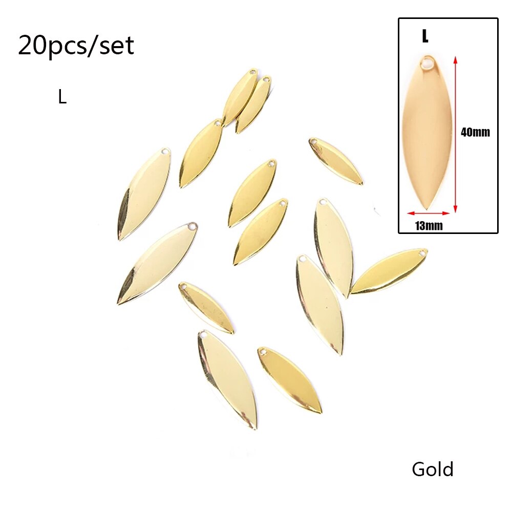 Metal Willow Spinner Blades Smooth Finish,DIY Spinner Bait Fishing Lures,Tackle Craft Fishing Spinner Blades: gold L