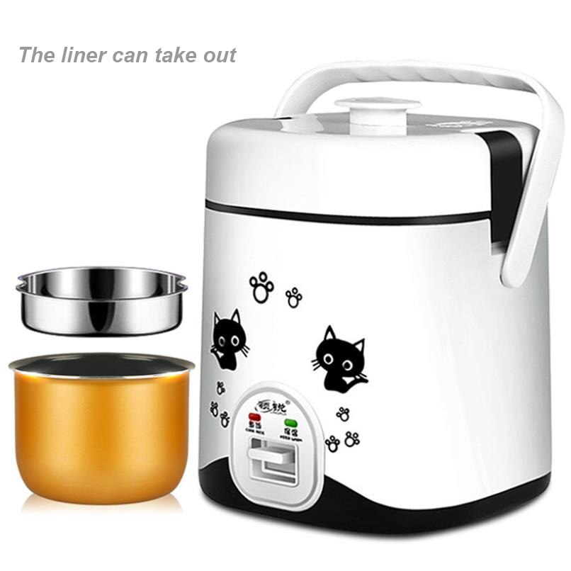 1.2l mini elektrisk ris komfur lille madlavning maskine æg måltid damper 220v grød suppe gryderet opvarmning pot madpakke varmere: Sort