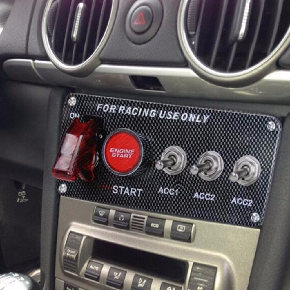 Universal 12V 30A Car LED Carbon Fiber Toggle Ignition Switch Panel Auto Engine Start Push Button Racing
