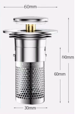 Keuken wastafel abs lekvrije afvoerplug vloerafvoerfilter geurwerende pop-up met terugslagklep, spoelbakstop, haarfilter voor de gootsteen: Nikkel