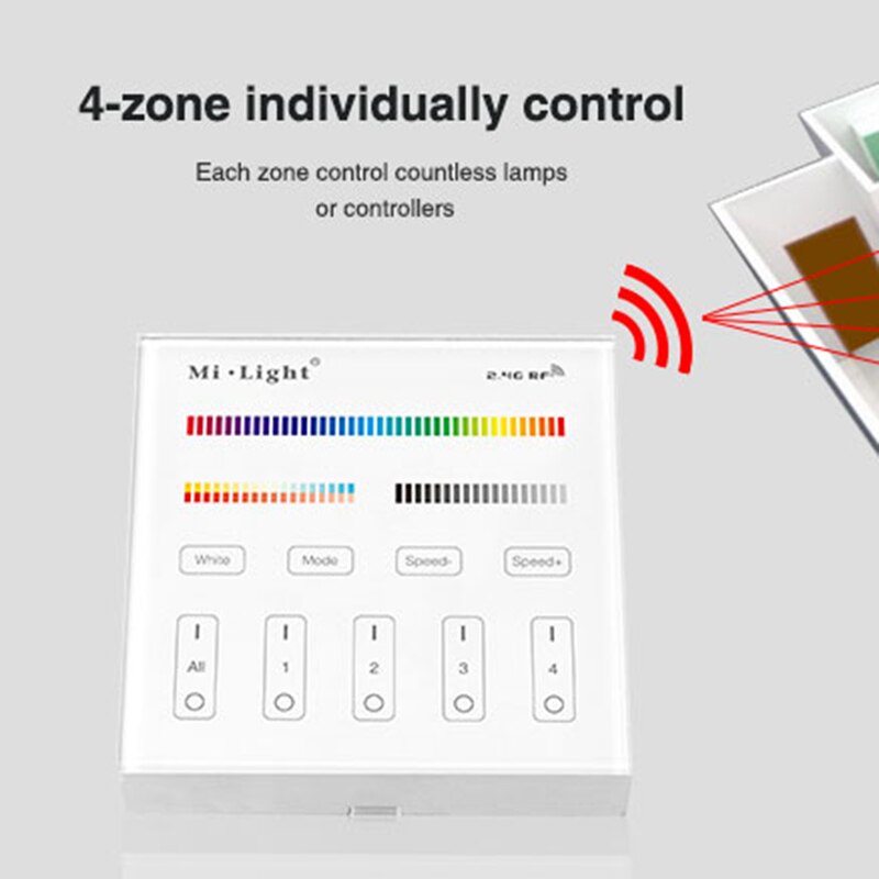 Neue Milight Led Panel Controller 2,4G wireless 4 Zone RF Dimmbare dimmer remote Touch Panel Wand-montiert rgb led Controller