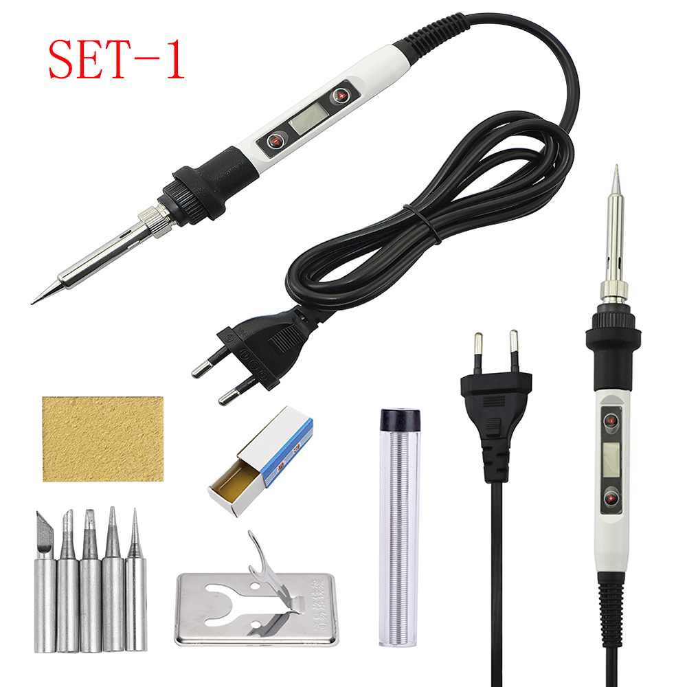 Stazione di penna dissaldante per rilavorazione di saldatura elettrica digitale LCD a temperatura regolabile per saldatore 80W con Set di punte per filo di saldatura: 110V US Plug / SET-1