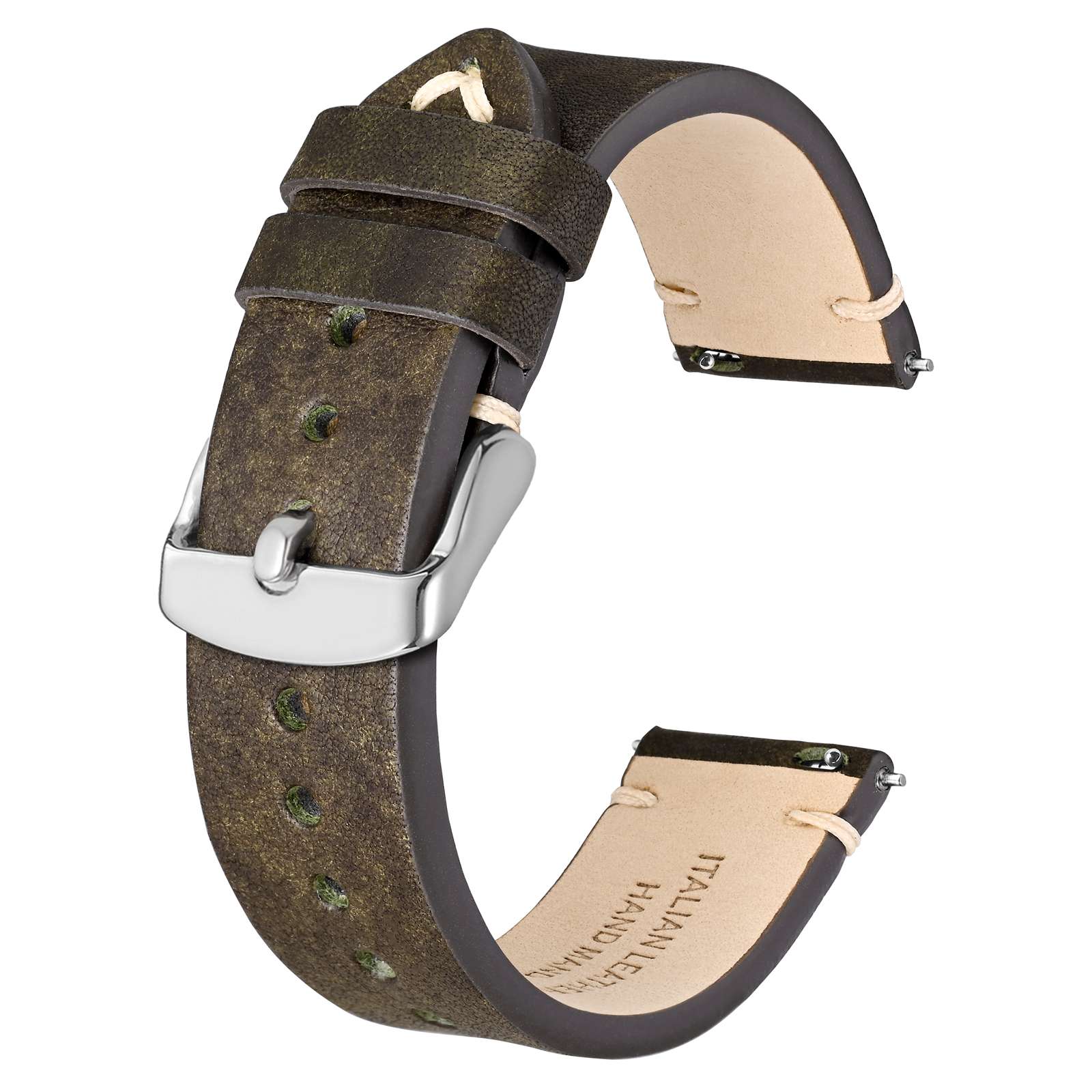 Bisonstrap italiensk lærreim 20mm klokkereim 18mm klokkereim herreklokkereim hurtigutløser: Grønnblå / 18mm