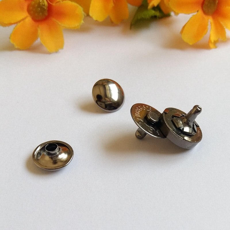 Fermoirs Magnétiques Ronds à Double Rivet, Fermoir à Bouton, Attache pour Sacs Artisanaux, Accessoires de Pièces, 14mm, 9/16 Pouces, 10 Ensembles/Lot: Nickel noir