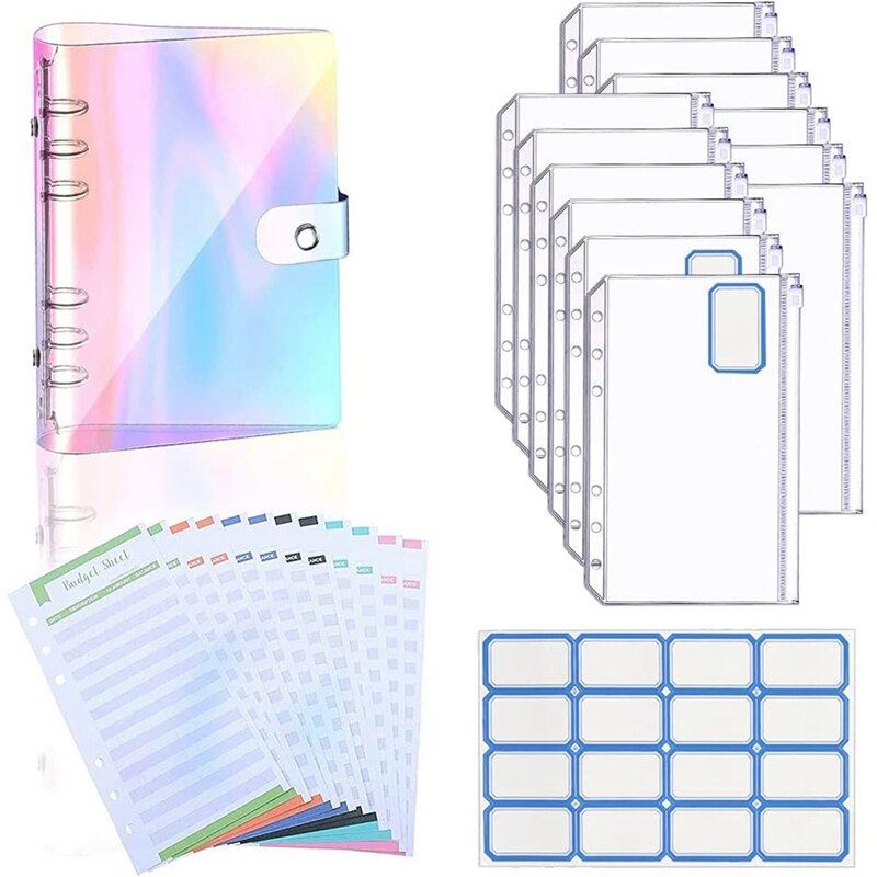 A6 Bindmiddel Pvc Notebook Cover Bindmiddel Budget Enveloppen Organizer 6 Ringband Met Rits Zakken, Budget Lakens: As shown