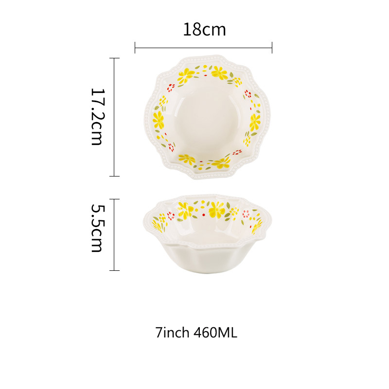 Bol de petit déjeuner à fleurs jaunes rétro, plat à pâtes , assiette à Steak en céramique: 7inch bowl